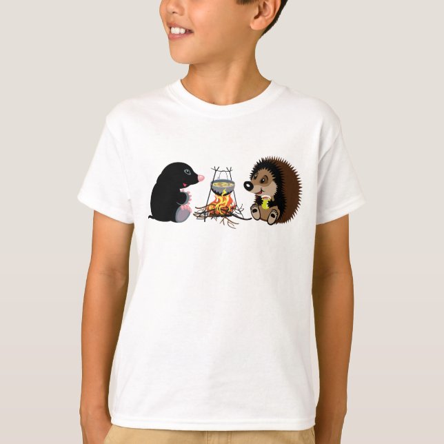 T-shirt taupe et hérisson de bande dessinée (Devant)