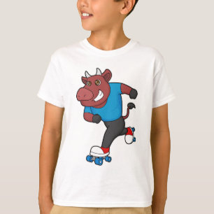 T-shirt Taureau à Patinage en ligne avec Patins à rouleaux