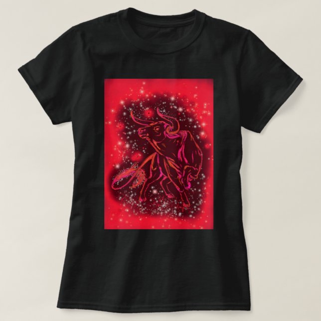 T-Shirt Taureau Courir Dans La Nuit Rouge étoilée (Design devant)