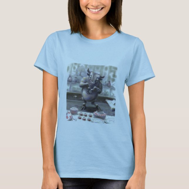T-shirt taureau dans un magasin de porcelaine (Devant)