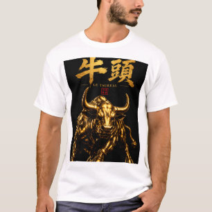 T-shirt Taureau Doré Japonais – Design Kanji "牛頭"