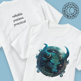 T-shirt Taurus Turquoise et noir Aquarelle Zodiac