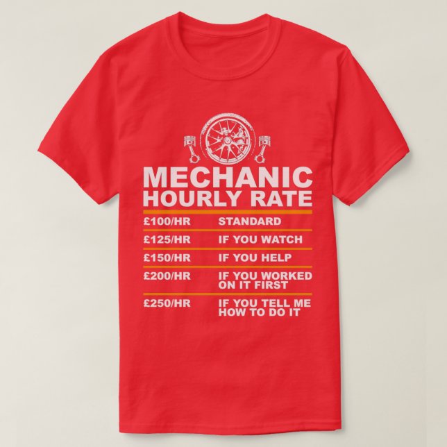 T-shirt Taux horaire mécanique gbp (Design devant)