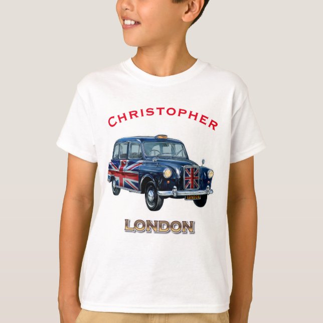 T-shirt Taxicab noir classique de Londres (Devant)