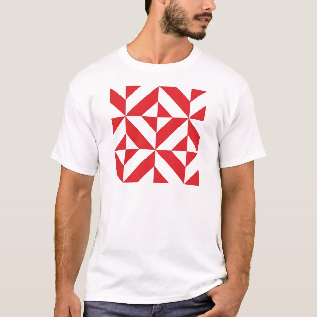 T-shirt Tchry Red Geometric Deco Cube Pattern (Devant)