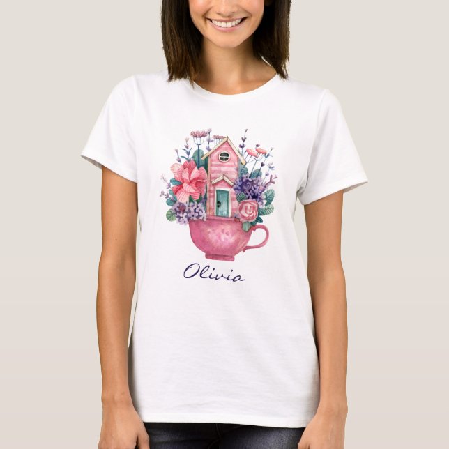 T-shirt Tea rose Fairytale House Femmes Blanc (Devant)