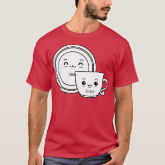 T-shirt Tea Time noir et blanc mignon tasse et soucoupe 1