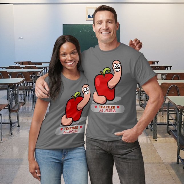 T-shirt Teacher Appréciation Worm dans Apple Ajouter Nom U (Teacher Appreciation Worm in Apple Add Name Unisex T-Shirt)