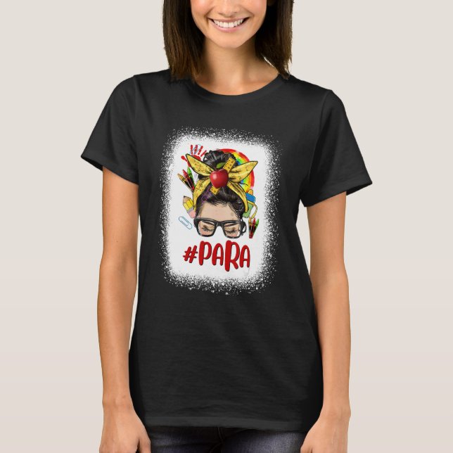 T-shirt Teacher Messy Bun Para Glasses  Back To School Rai (Devant)