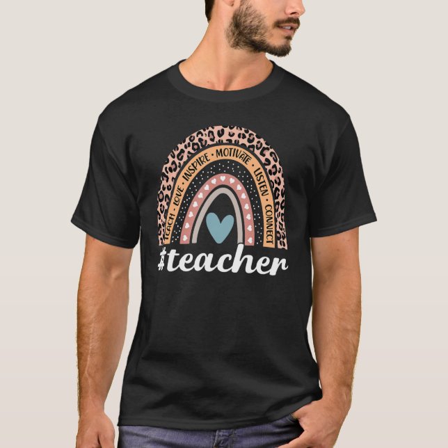 T-shirt Teacher Rainbow Leopard Education Classroom (Devant)