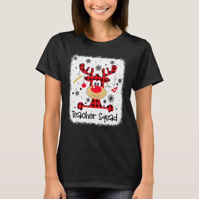 T-shirt Teacher Squad Cute Red Plaid Reindeer Snow  Christ (Devant)