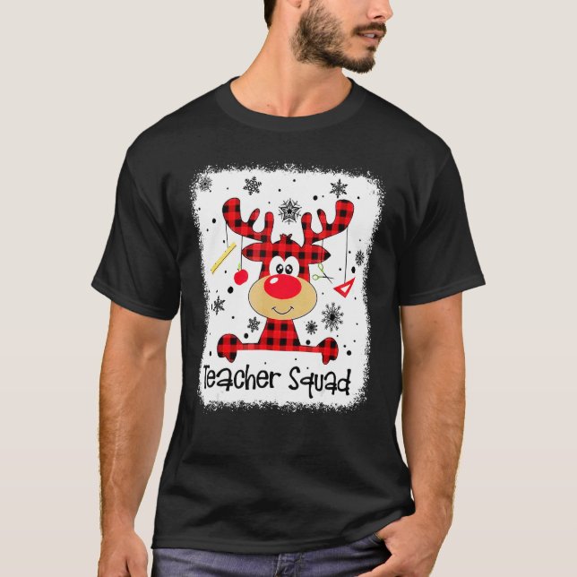 T-shirt Teacher Squad Cute Red Plaid Reindeer Snow  Christ (Devant)