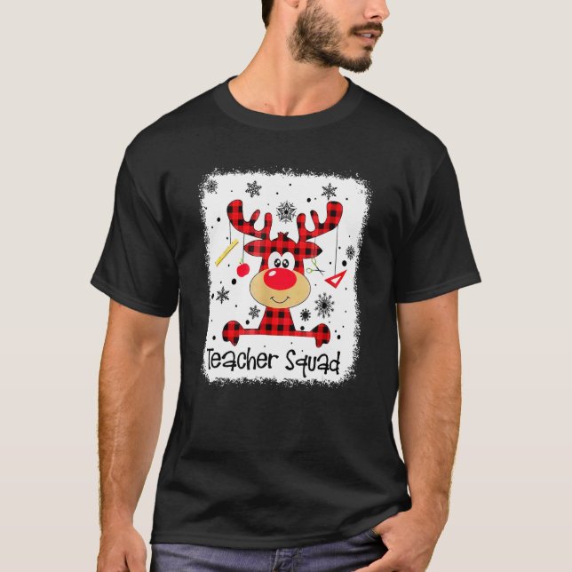 T-shirt Teacher Squad Cute Red Plaid Reindeer Snow  Christ (Devant)