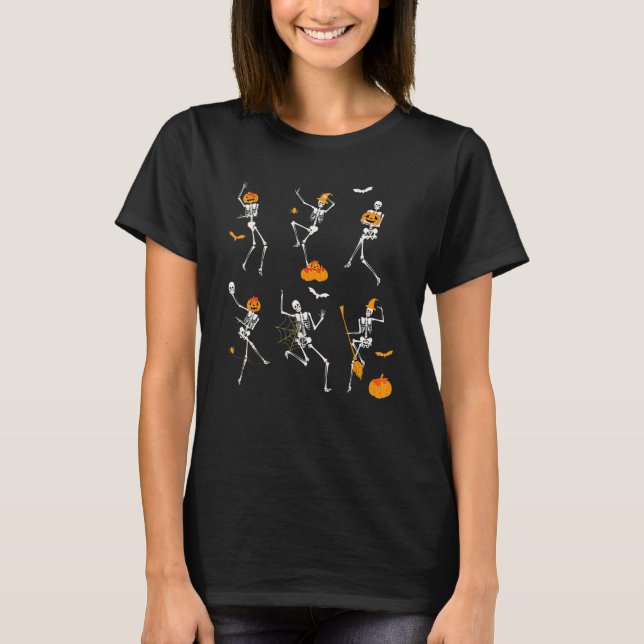 T-shirt Teacher Squad Retro Halloween Skeleton Dance Pumpk (Devant)