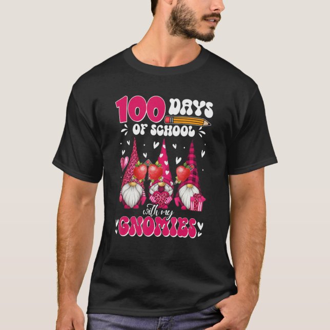 T-shirt Teachers 100 Days Of School With My Gnomies Valent (Devant)
