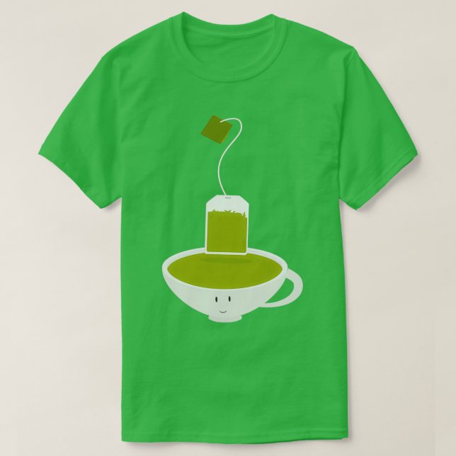T-shirt Teacup vert et sachet de thé (Design devant)