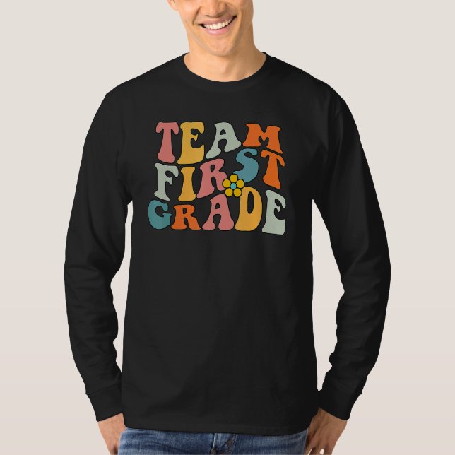 T-shirt Team First Grade Groovy Wavy , 1st Grade Back To S (Devant)