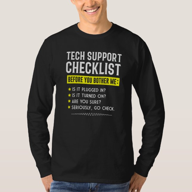 T-shirt Tech Support Checklist  Computer Geek Sysadmin Pre (Devant)