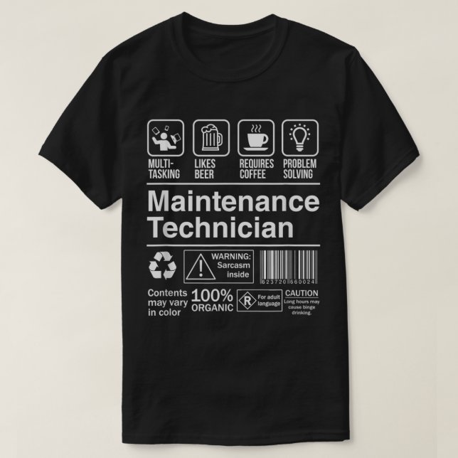 T-shirt Technicien de maintenance Funny Description Étique (Design devant)