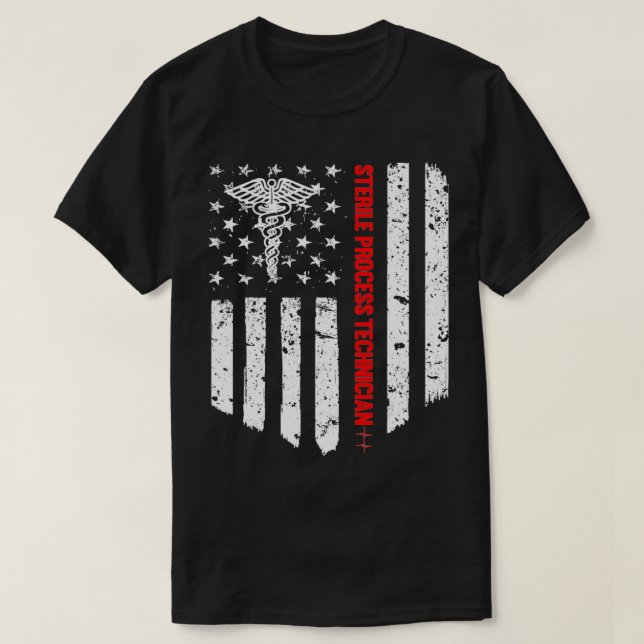 T-shirt Technicien de processus stérile Drapeau américain  (Design devant)