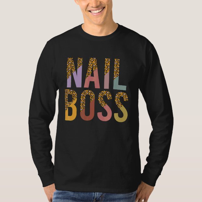 T-shirt Technicienne de manucure patron de l'ongle de léop (Devant)