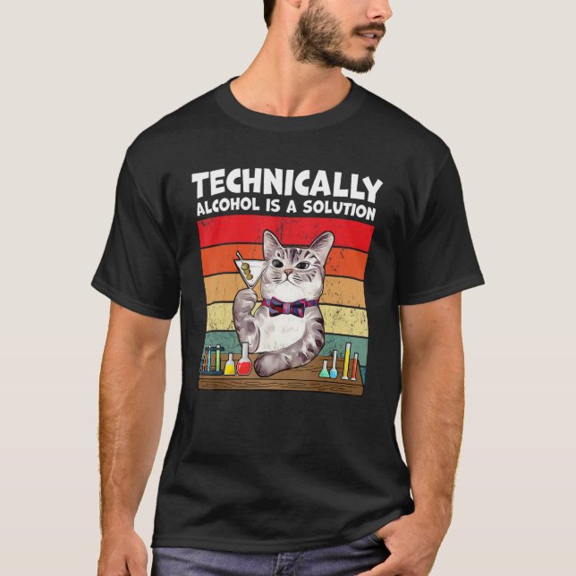 T-shirt Techniquement L'Alcool Est Solution Chat (Devant)