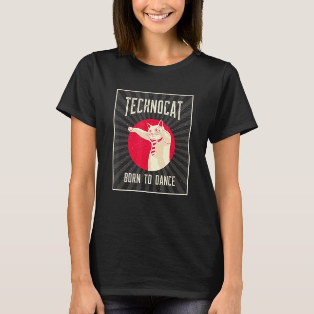 T-shirt Techno Cat Né Pour Danser Crazy Rave (Devant)
