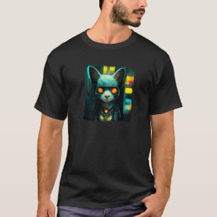 T-shirt Techno Cyber Chat Portant des lunettes Cyberpunk A