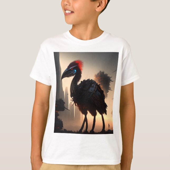 T-shirt "Techno-Feathers : Le robot futuriste Emu" (Devant)
