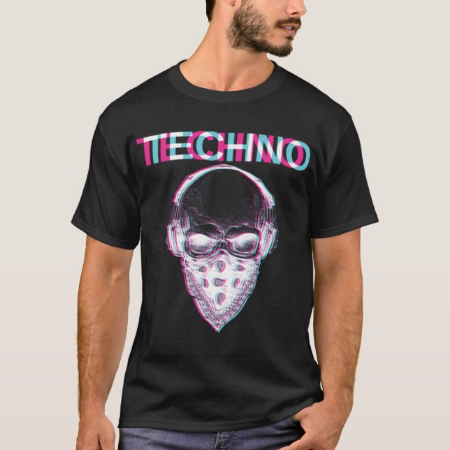 T-shirt Techno Skull Glitch Trippy EDM Rave Hardstyle Cade (Devant)