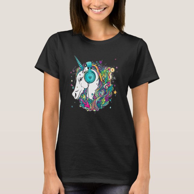 T-shirt Techno Unicorn Dj Music  EDM Festival (Devant)
