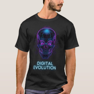 T-shirt Technologie de circuit néon crâne IA Cyberpunk
