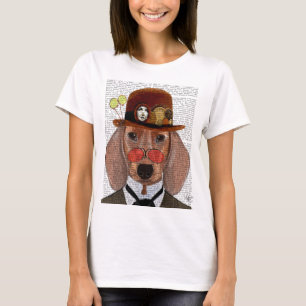 T-shirt Teckel avec le casquette de lanceur de Steampunk