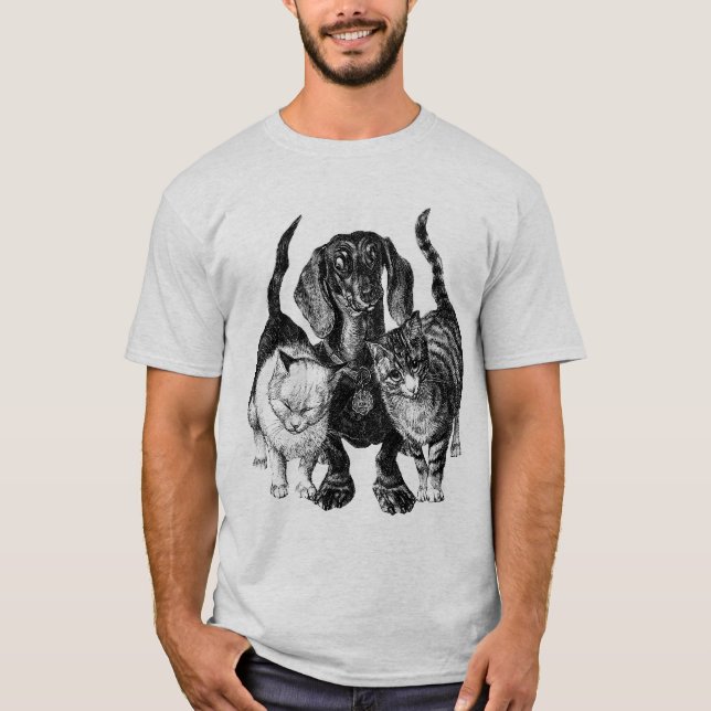 T-shirt Teckel avec le GIF de chats (Devant)