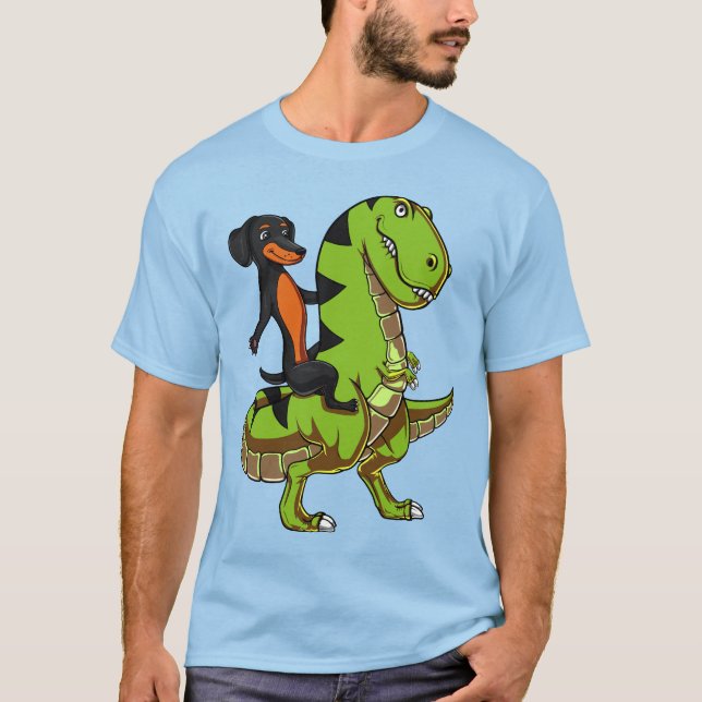 T-shirt Teckel de chien de saucisse montant le dinosaure (Devant)