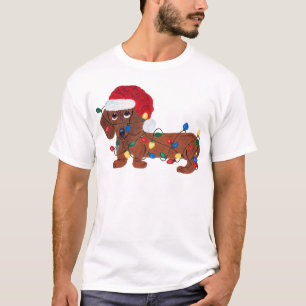 T-shirt Teckel embrouillé dans des lumières de Noël