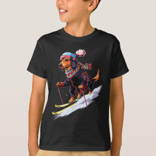 T-shirt Teckels Skiant Chien Skieur Ski Hiver Neige Hommes