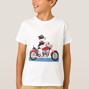 T-shirt Teckie Jack Russell motard sur moto rouge