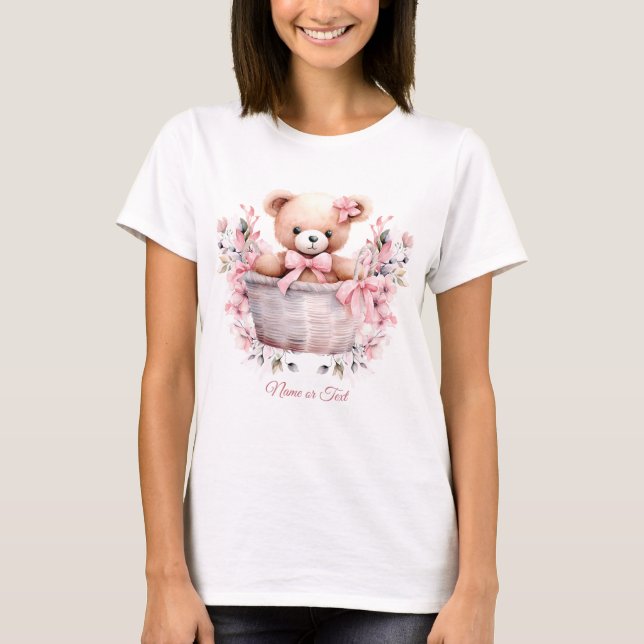 T-shirt Teddy Bear Baby Girl Fleurs roses Soirée Élégante (Devant)