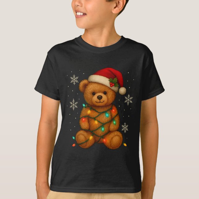 T-shirt Teddy Bear Christmas Tree Lights Santa Hat For Bea (Devant)