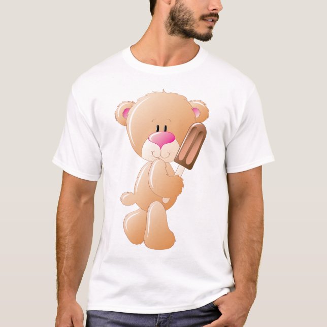 T-shirt Teddy Bear Holding Chocolate Ice Cream Popsicle (Devant)