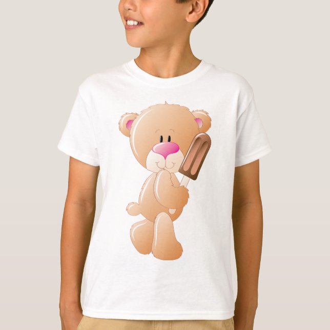 T-shirt Teddy Bear Holding Chocolate Ice Cream Popsicle (Devant)