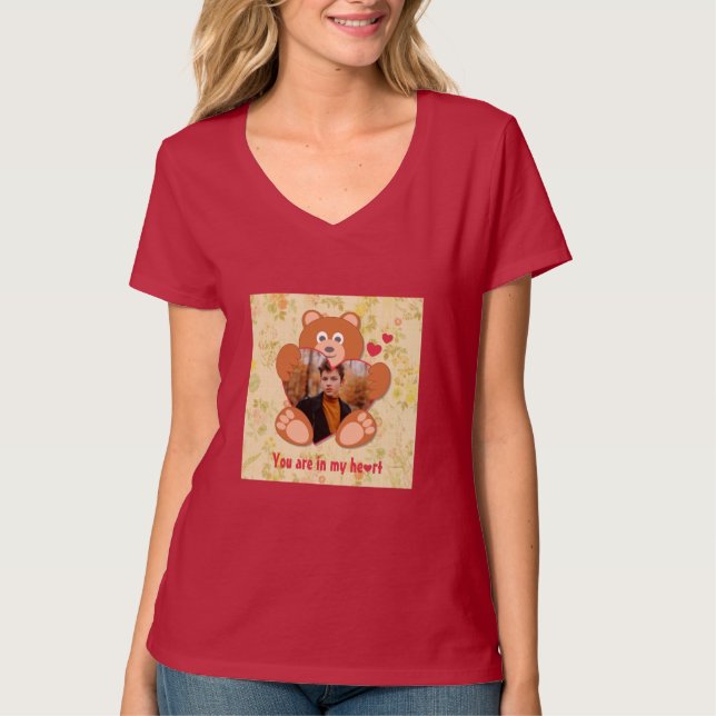 T-shirt Teddy Bear Holding Heart Photo Saint-Valentin (Devant)