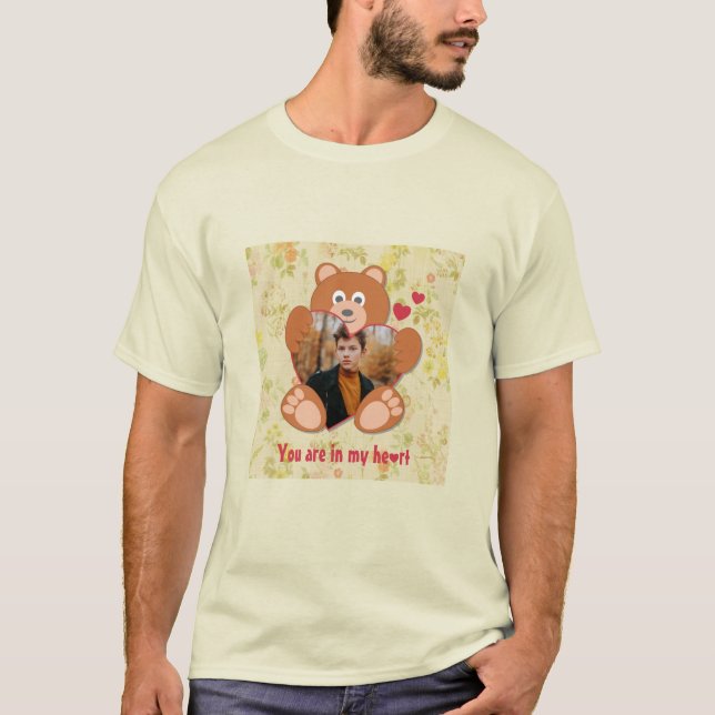 T-shirt Teddy Bear Holding Heart Photo Saint-Valentin (Devant)