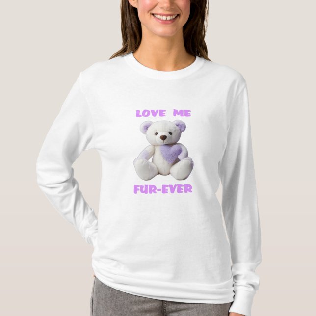 T-shirt Teddy Bear Hugging Lavender Heart Saint Valentin (Devant)