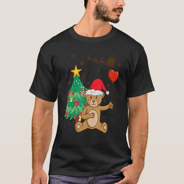 T-shirt Teddy Bear Santa Hat Christmas Tree Pajama Cute X  (Devant)