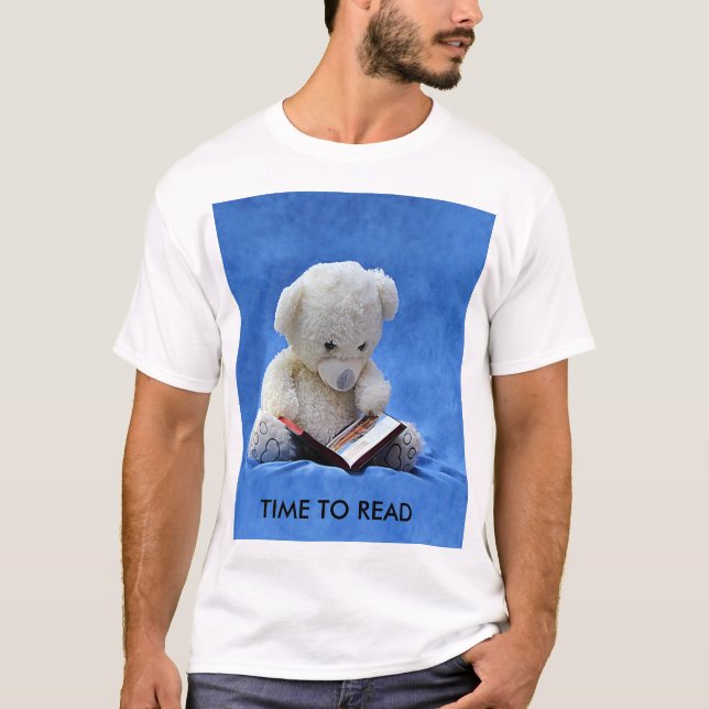 T-shirt Teddy Bear Time to Read Blue Stuffed Animal, ZKOA (Devant)