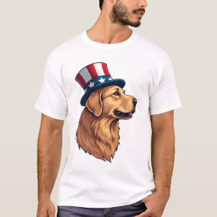 T-shirt Tee à crête diagonale Retriever doré patriotique