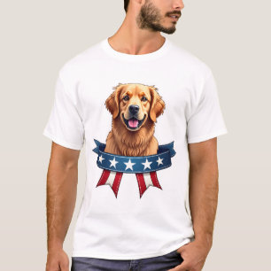 T-shirt Tee à pont ruban de Golden Retriever patriotique