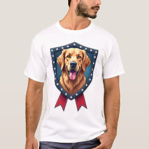 T-shirt Tee à ruban à chute de bouclier de Golden Retrieve